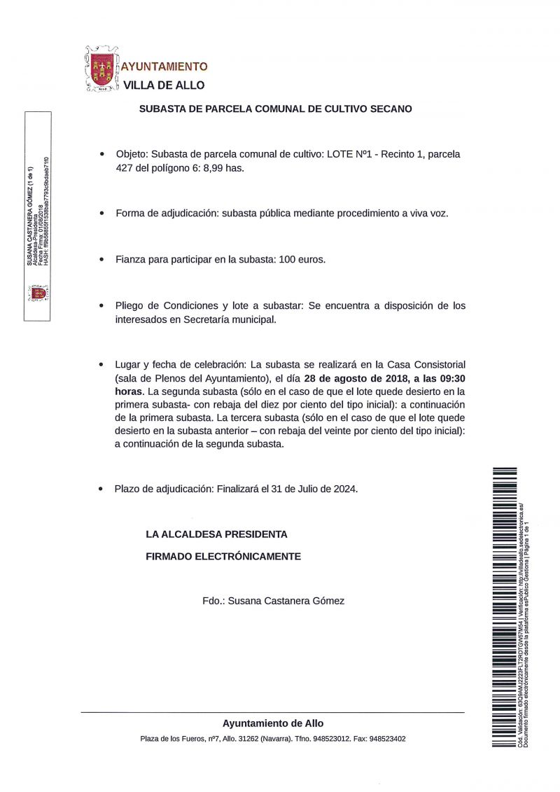 ANUNCIO SUBASTA PARCELAS
