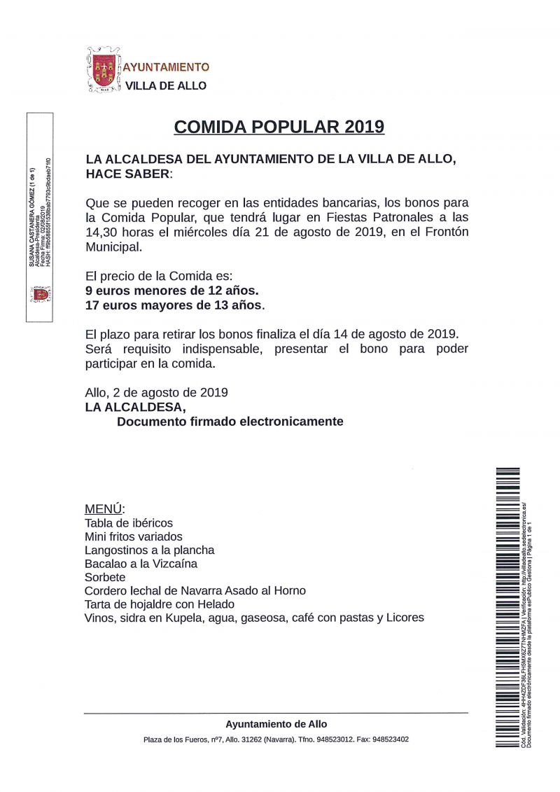 COMIDA POPULAR FIESTAS 2019