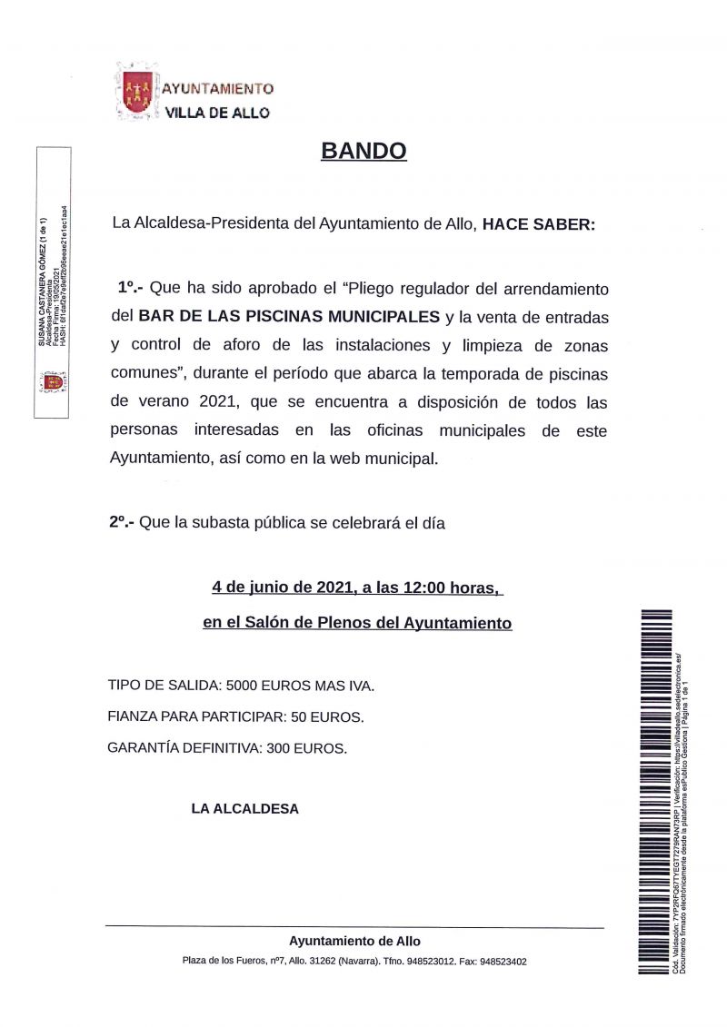 BANDO BAR Y GESTION PISCINAS