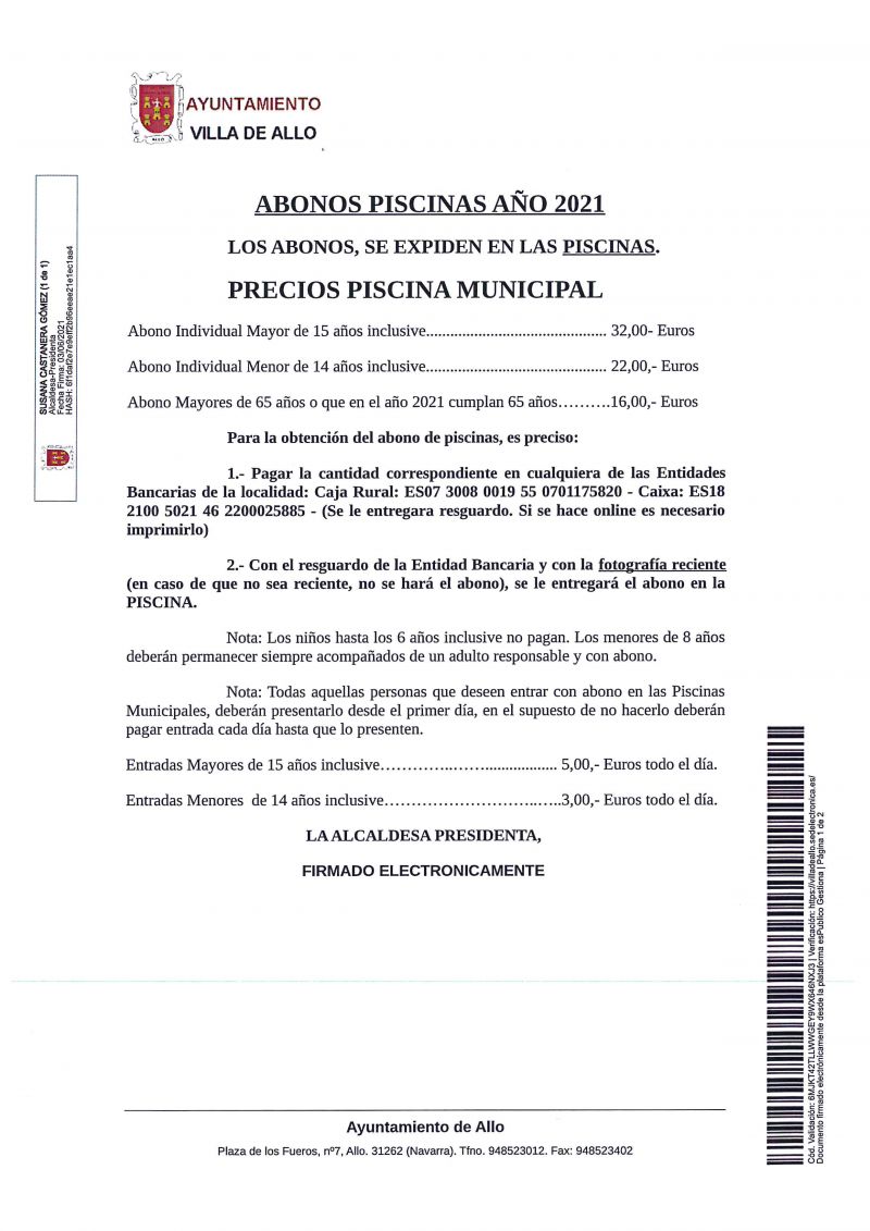 ABONOS PISCINA 2021