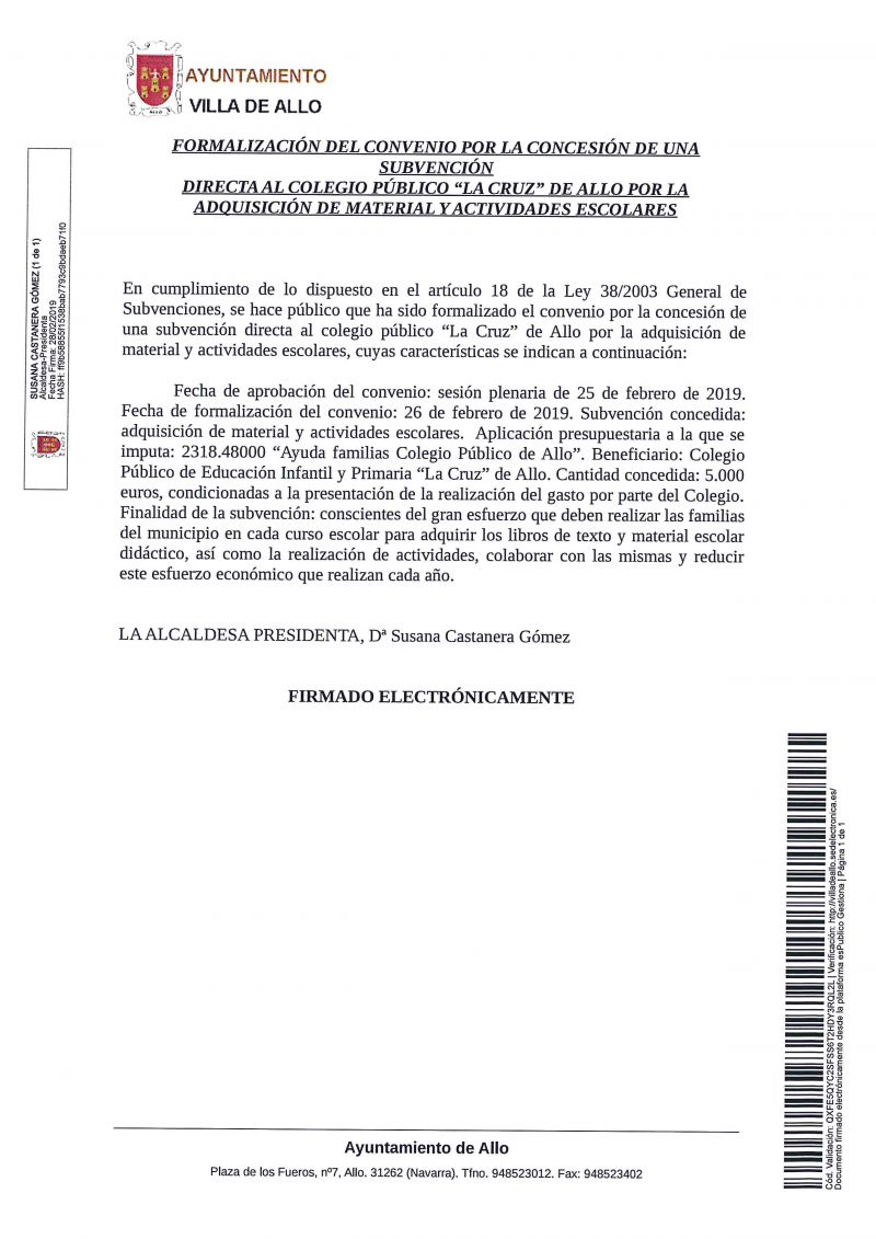 CONVENIO SUBVENCIÓN COLEGIO