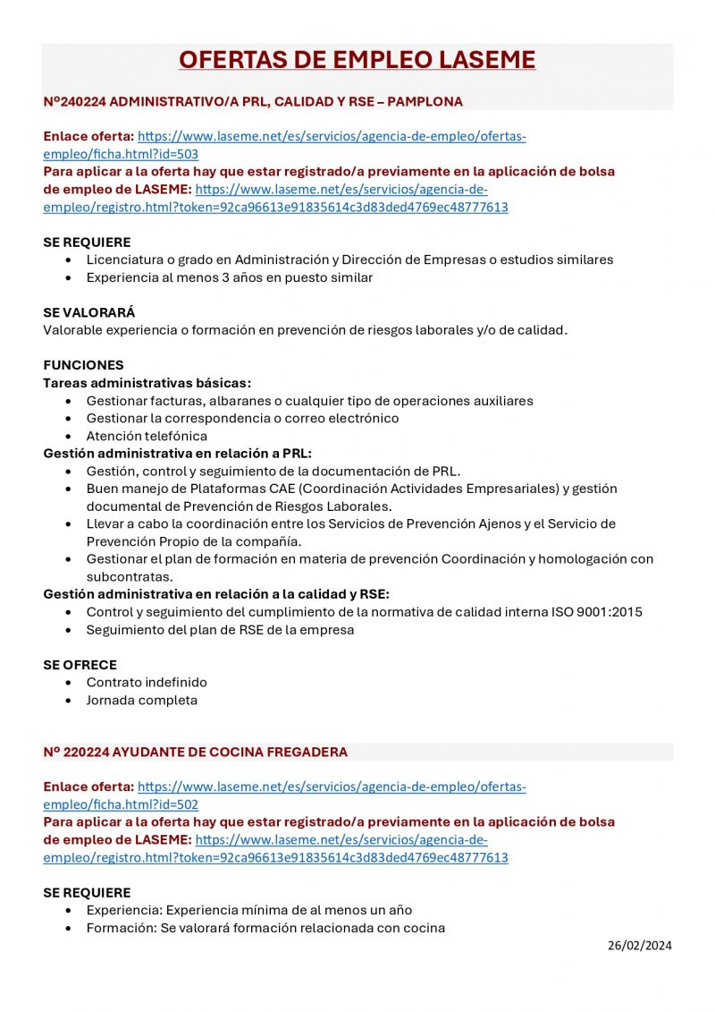 OFERTA DE EMPLEO LASEME