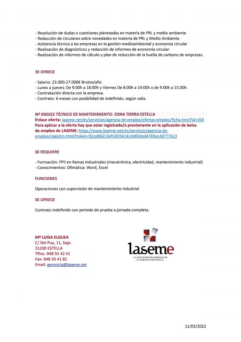 OFERTA DE EMPLEO LASEME