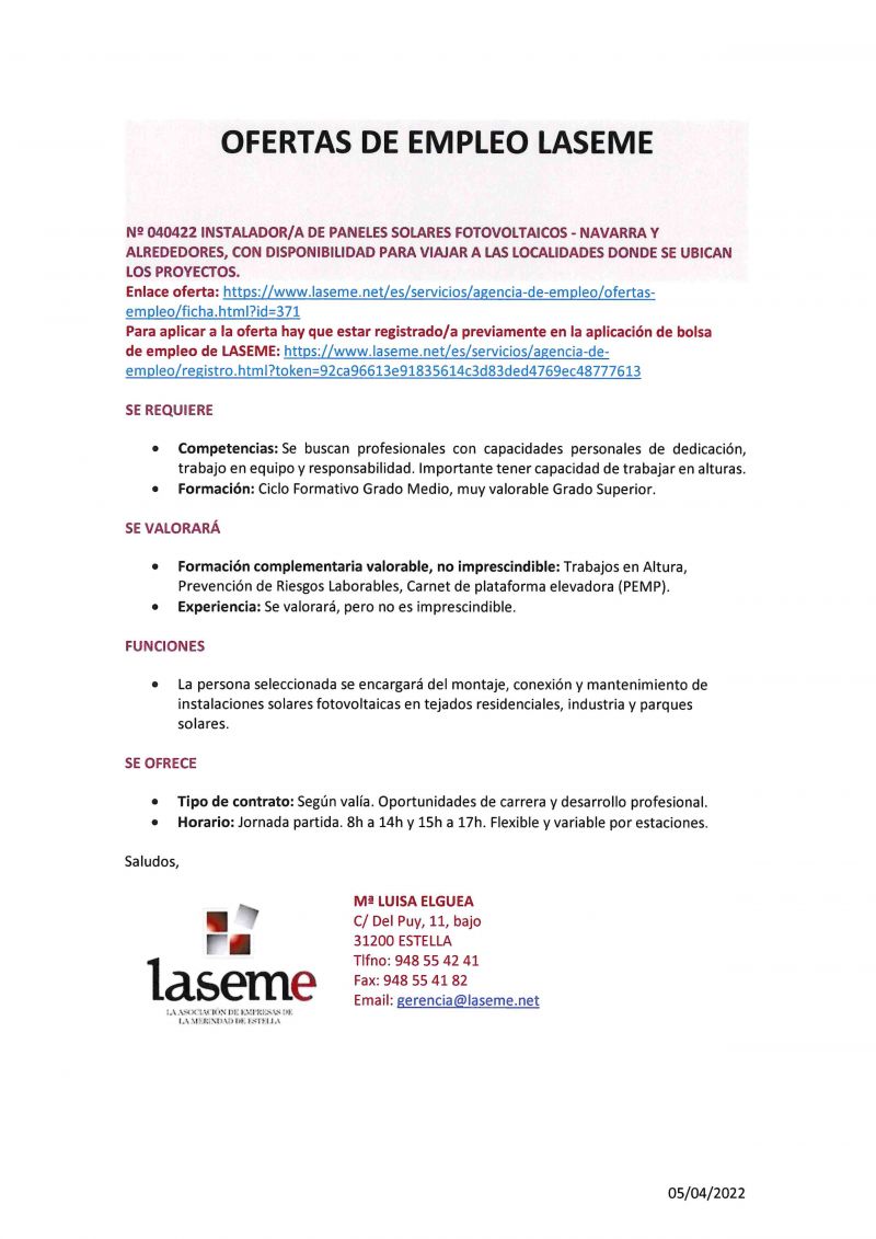 OFERTA DE EMPLEO LASEME