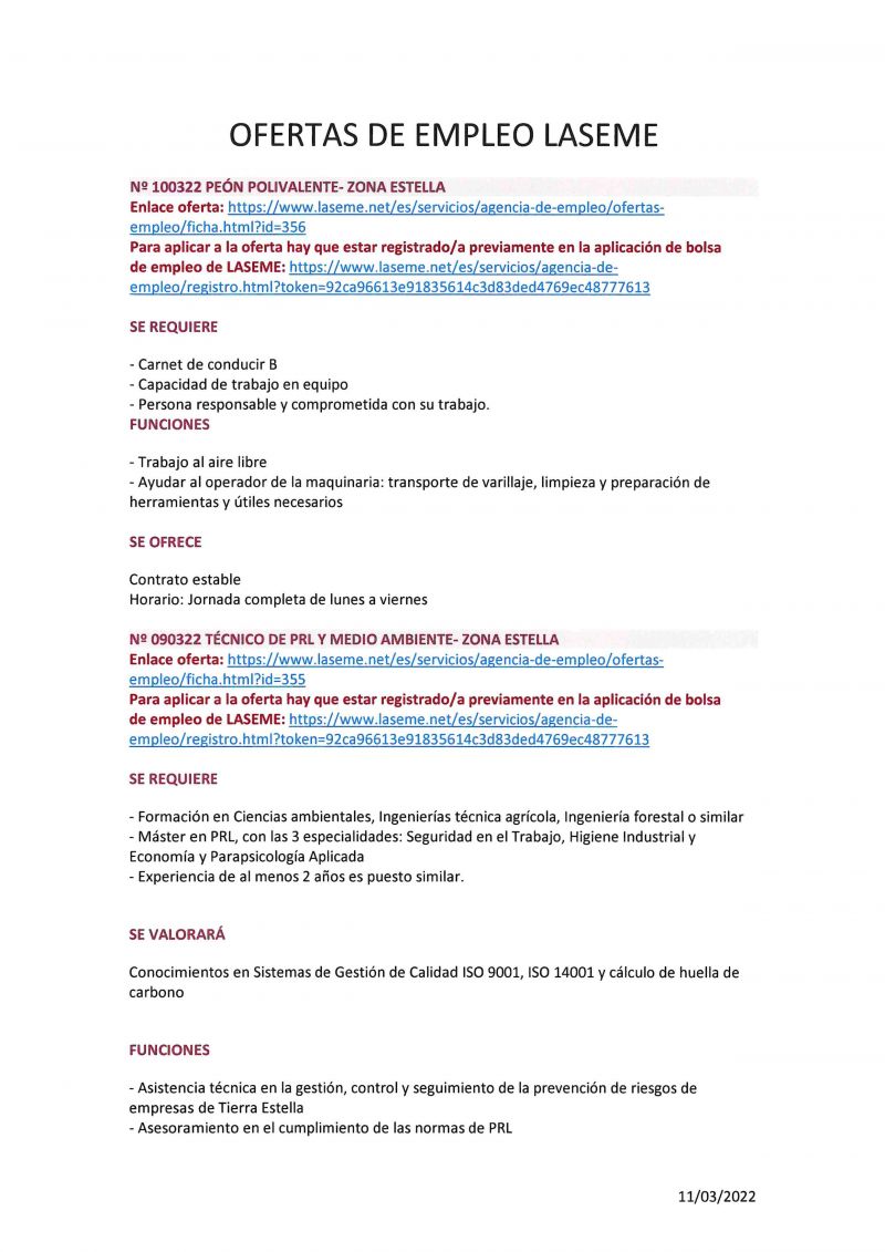 OFERTA DE EMPLEO LASEME