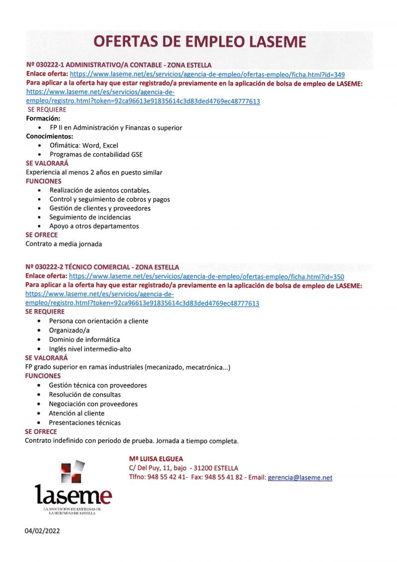 OFERTAS DE EMPLEO LASEME