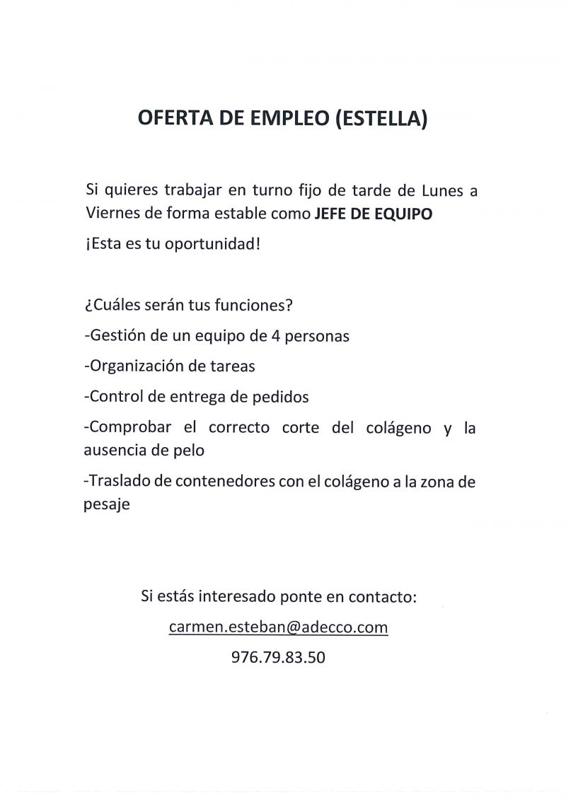 OFERTA DE EMPLEO ADECCO - JEFE DE EQUIPO