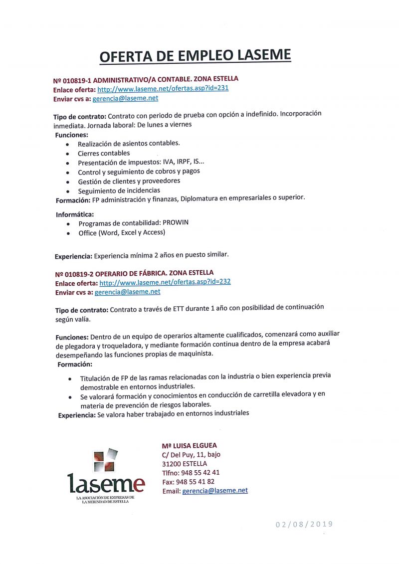 OFERTAS DE EMPLEO