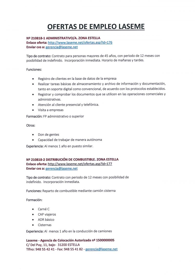 OFERTAS DE EMPLEO LASEME