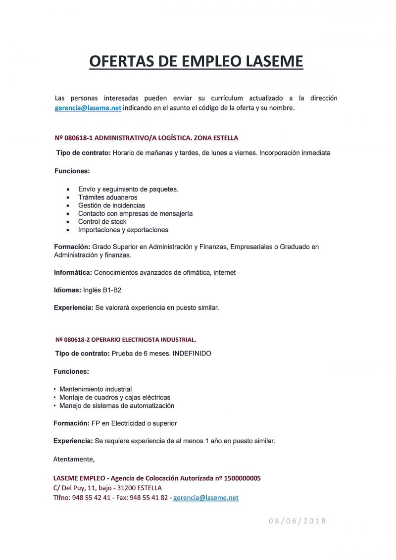 OFERTAS DE EMPLEO LASEME