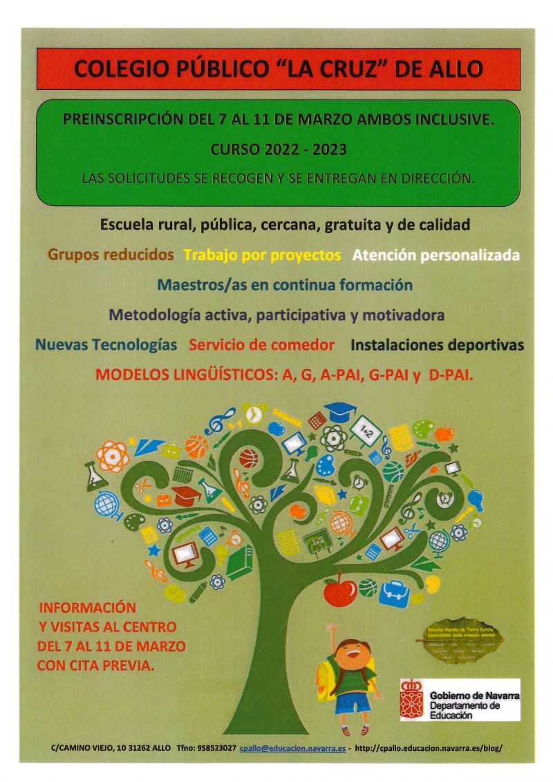 Preinscripciones colegio público La Cruz de Allo