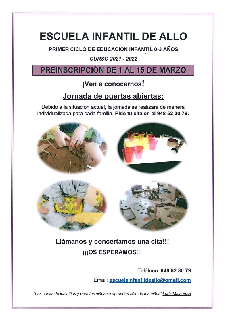 PREINSCRIPCIONES ESCUELA INFANTIL CICLO 0-3 AÑOS