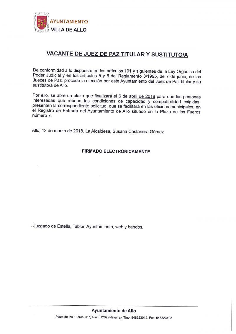 VACANTE JUEZ DE PAZ