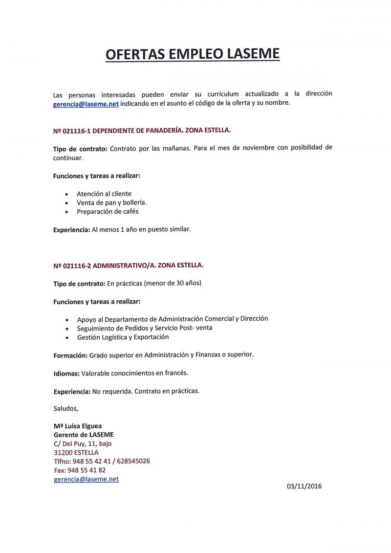 OFERTAS DE EMPLEO LASEME