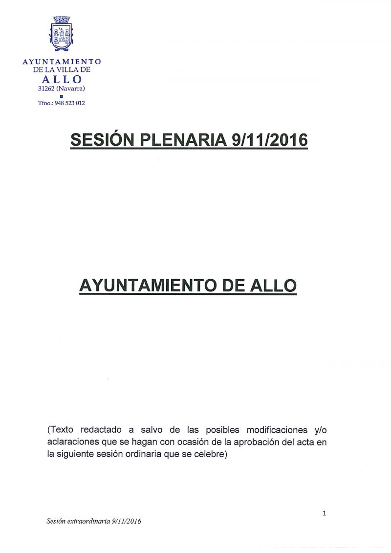 Bando Sesión Plenaria 09/11/2016