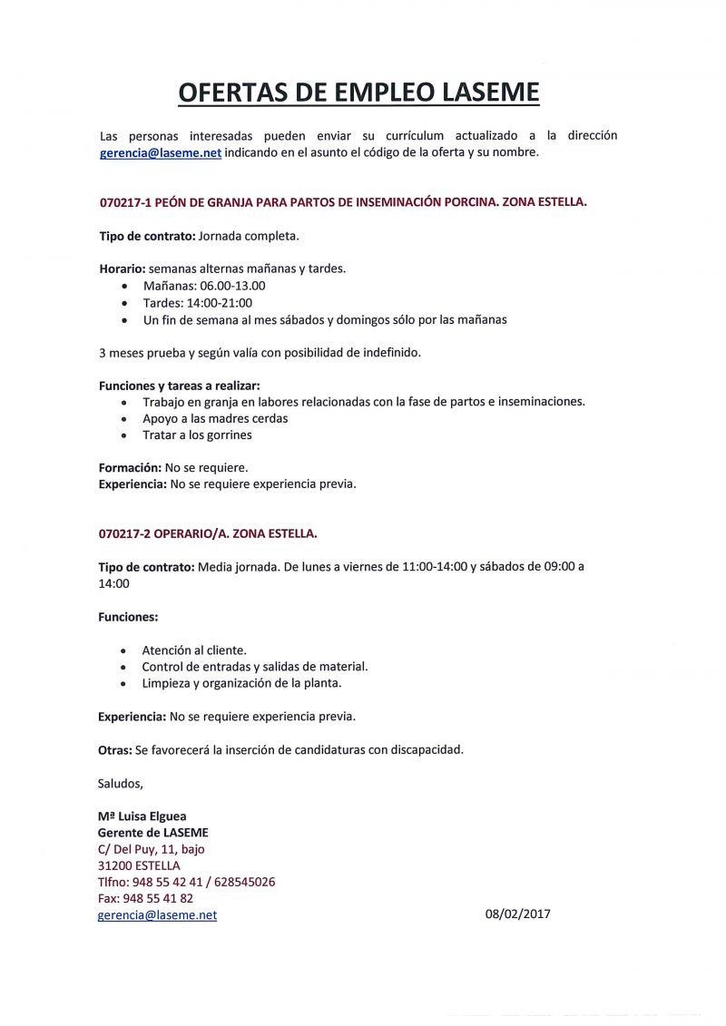 OFERTAS DE EMPLEO LASEME