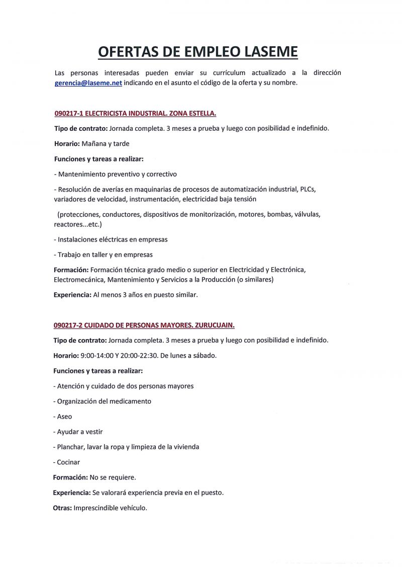 OFERTAS DE EMPLEO LASEME
