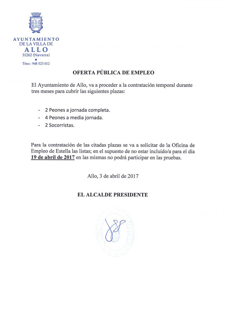 OFERTA PÚBLICA DE EMPLEO