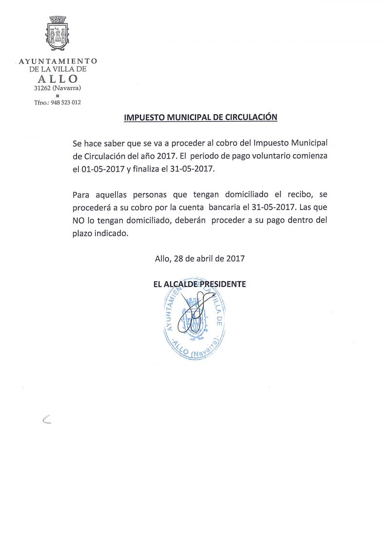IMPUESTO MUNICIPAL DE CIRCULACIÓN