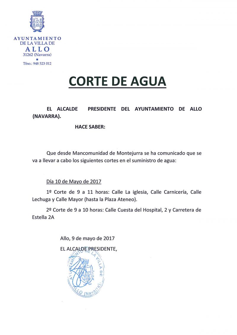 CORTE DE AGUA