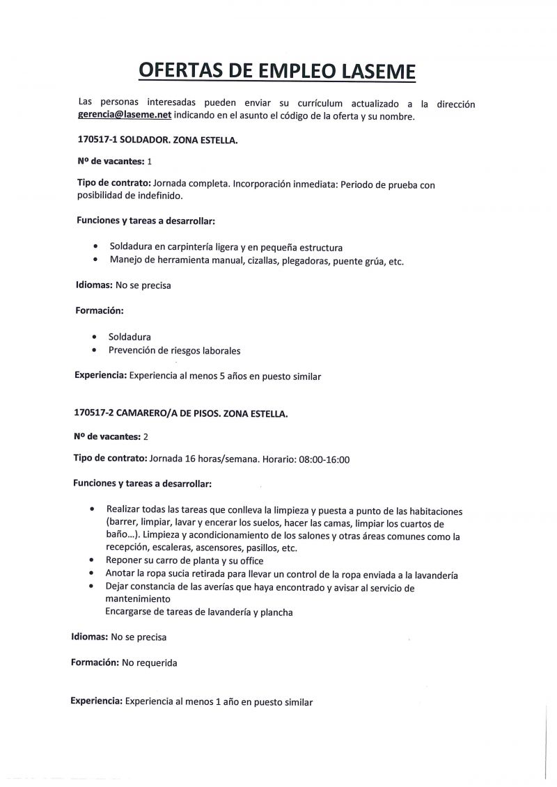 OFERTAS DE EMPLEO LASEME