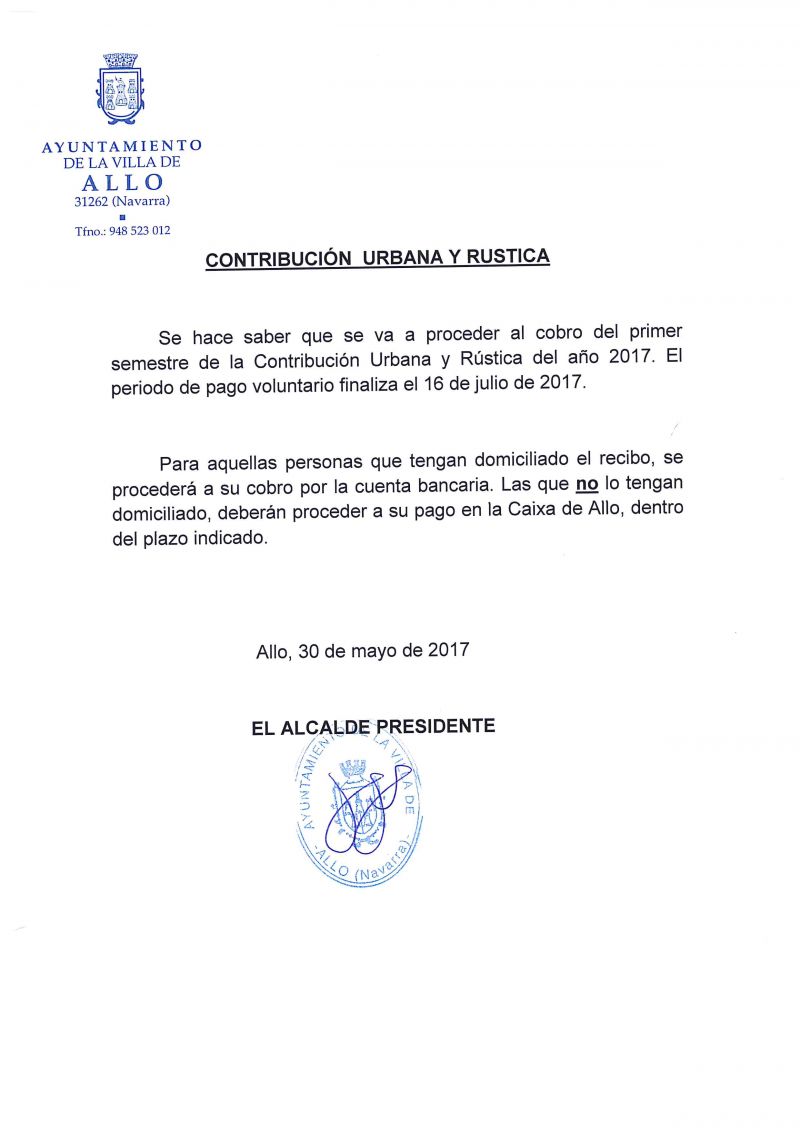 CONTRIBUCIÓN URBANA Y RÚSTICA