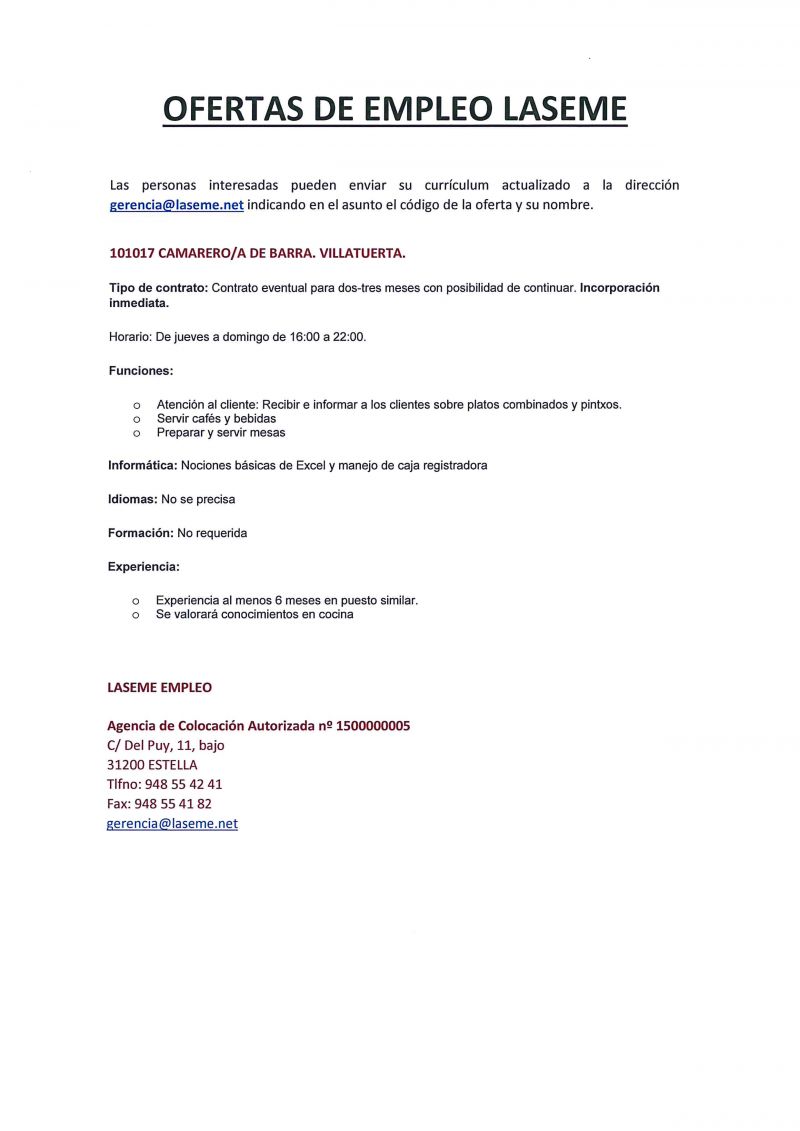 OFERTAS DE EMPLEO LASEME