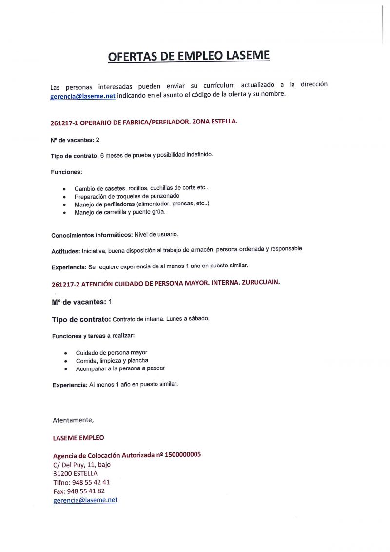 OFERTAS DE EMPLEO LASEME