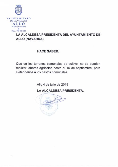 PROHIBICIÓN LABORES AGRÍCOLAS
