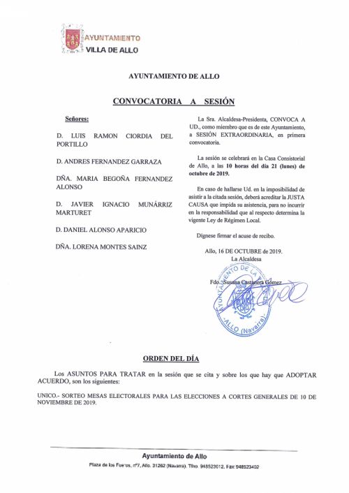 CONVOCATORIA A SESIÓN