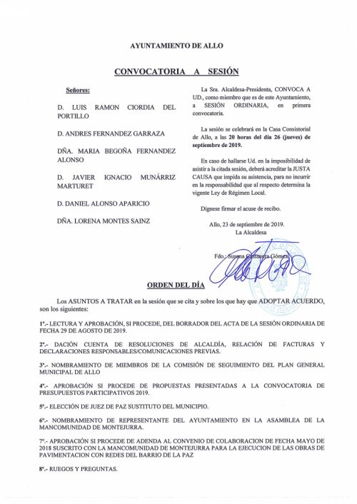 CONVOCATORIA A SESIÓN