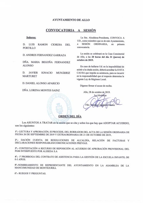 CONVOCATORIA A SESIÓN