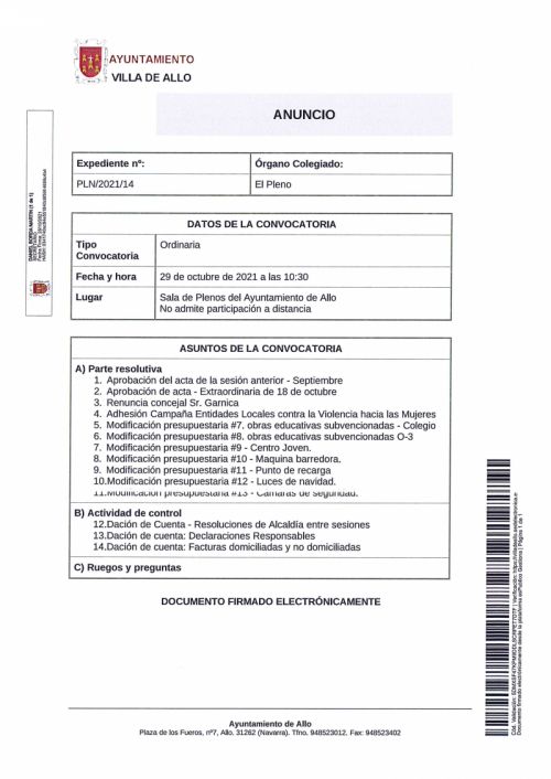 CONVOCATORIA A SESIÓN