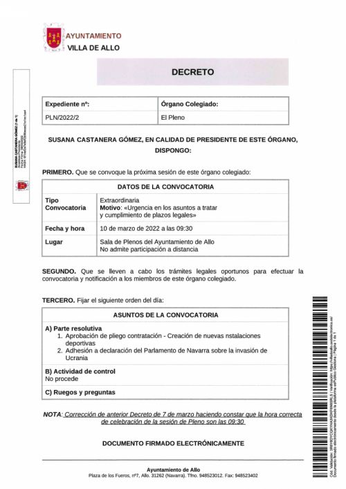 Convocatoria extraordinaria
