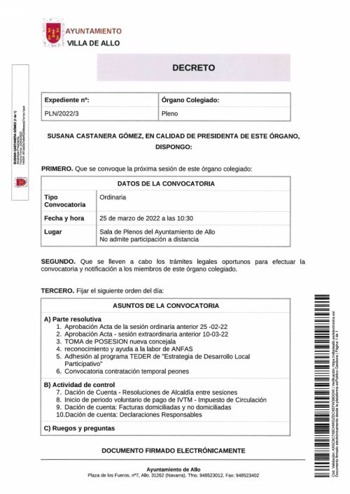 CONVOCATORIA SESIÓN PLENARIA