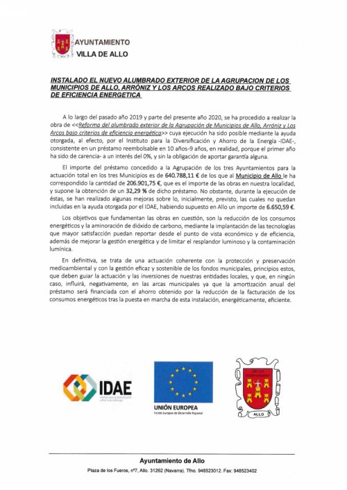 Noticia sobre subvención IDAE agrupación ayuntamientos
