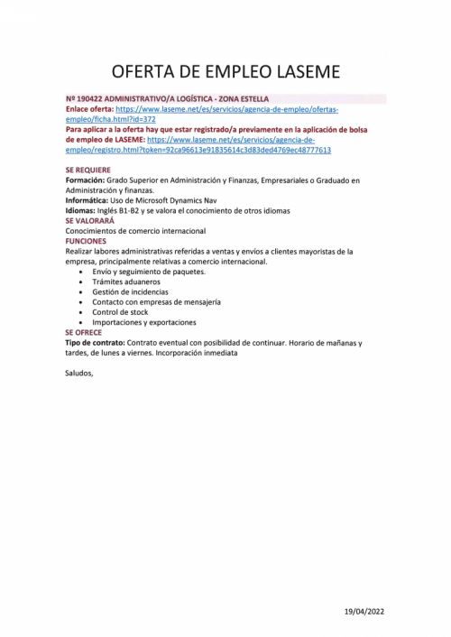 OFERTA DE EMPLEO LASEME