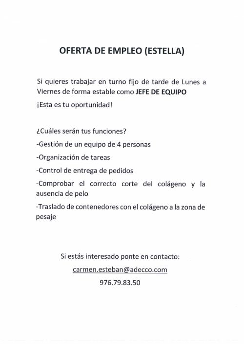 OFERTA DE EMPLEO ADECCO - JEFE DE EQUIPO