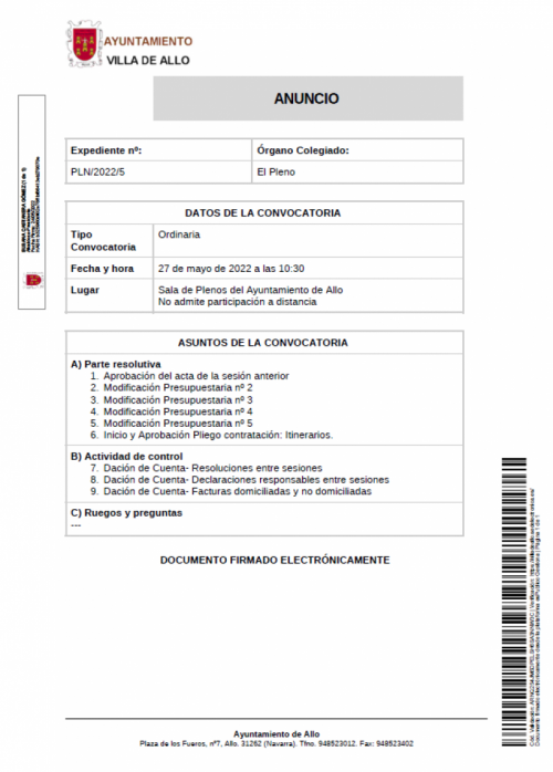 CONVOCATORIA SESIÓN PLENARIA