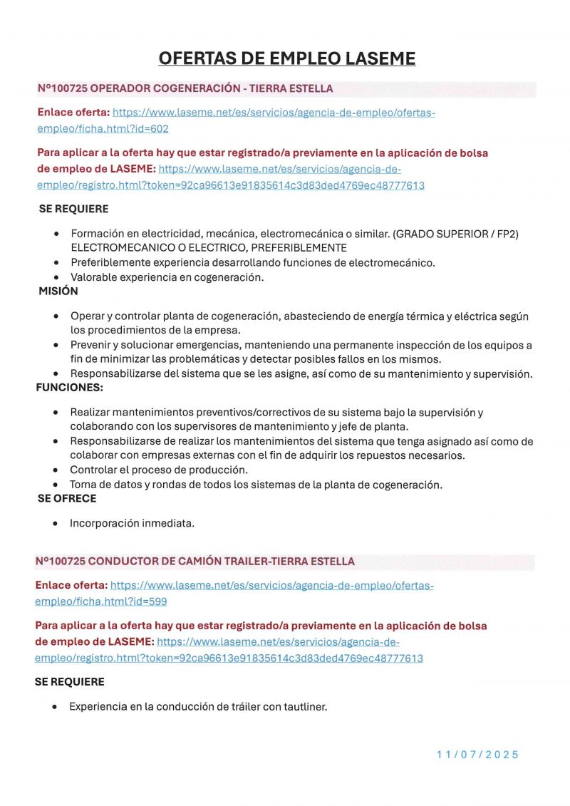 OFERTA DE EMPLEO LASEME