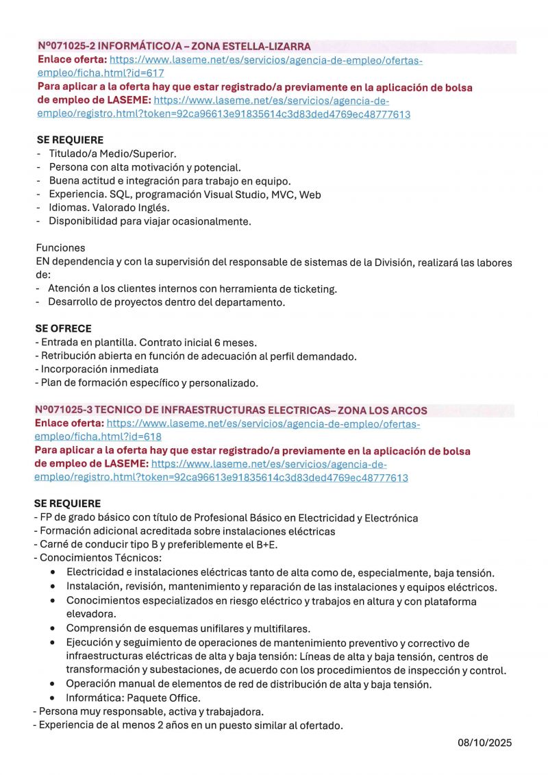 OFERTA DE EMPLEO LASEME